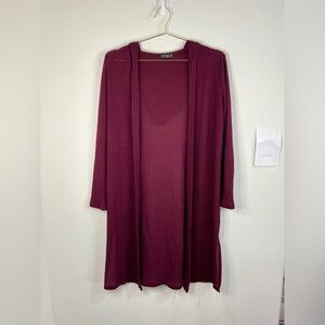 Popular Basics Women's Burgundy Open Front Duster Cardigan Size Small Hooded